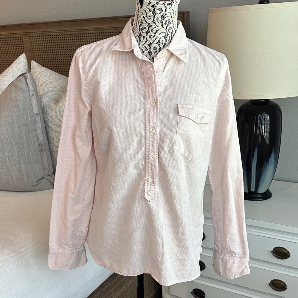 J. Crew Soft Pink and White Striped Popover Shirt